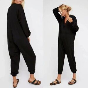 Free People Just Because Onesie cotton oversized jumpsuit in black